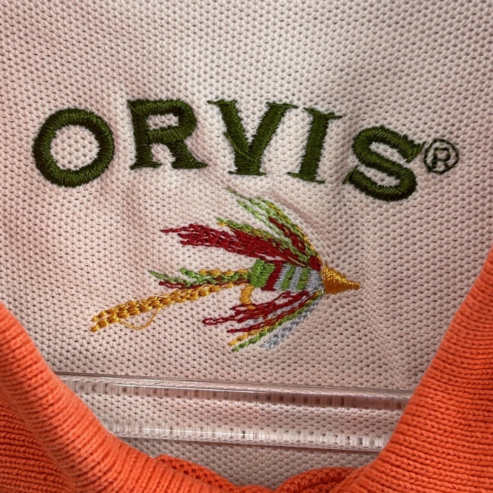 Orvis Polo Shirt Mens Large Orange Short Sleeve 100% Cotton Embroidered Logo - Picture 9 of 13
